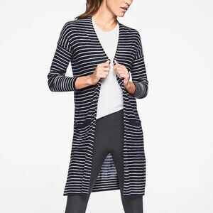 Athleta Retreat Wrap Cardigan Striped Navy and Grey Size XL